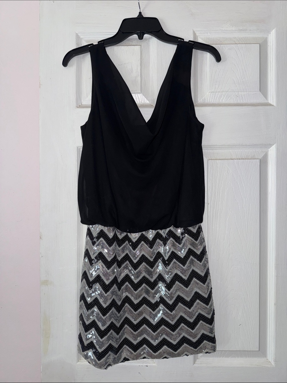 As U Wish Black and Silver Sequin Chevron Mini Dress